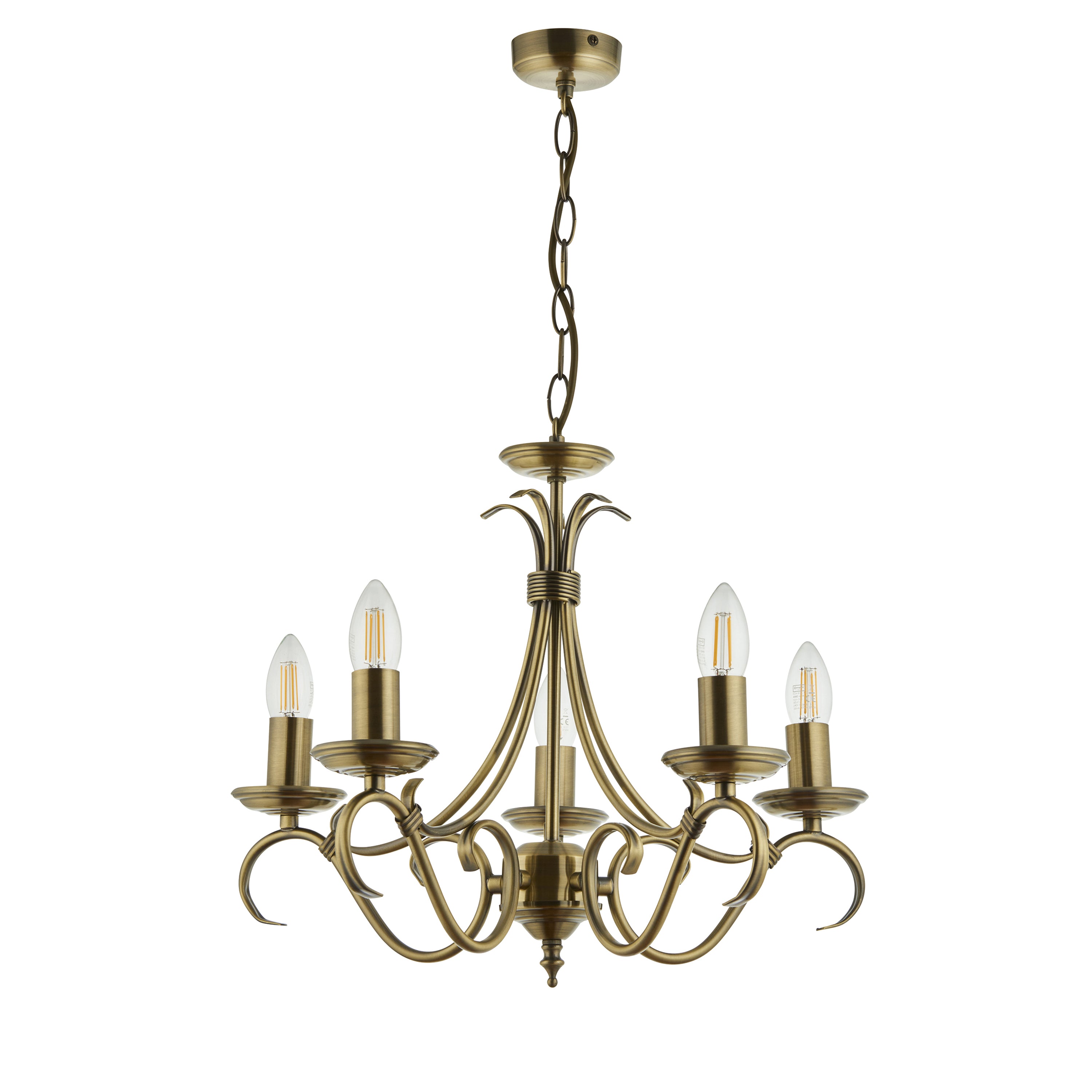 Bridget Antique Brass LED Pendant Light | 5 Lights